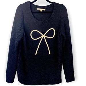 LC Lauren Conrad Black Sparkle Sweater with White Bow Detail Sz M
